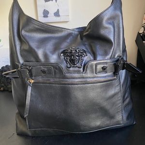 Versace Extra Large Black Leather Hobo Bag…